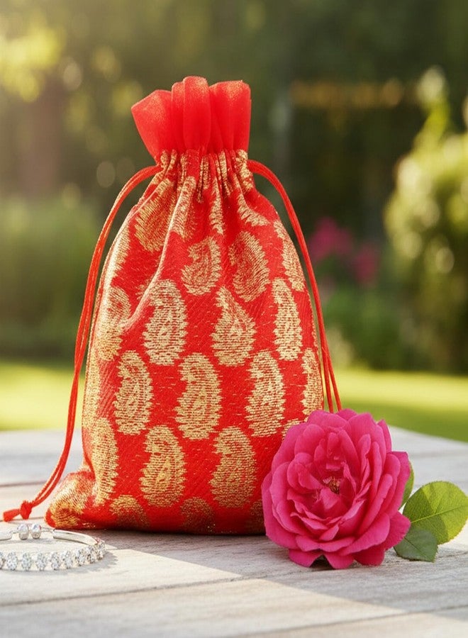 Touchstone Gorgeous Gift Wrapping bags reusable Large Drawstring Paisley Brocade for birthdays, wedding, return present packing set. pack of 9. 9x7 inches - Image 3